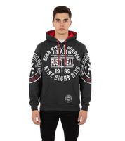 Sweat à capuche homme polyvalent avec imprimés de marque tendance - Sweat à capuche 19078 Anthracite avec jaune ou rouge