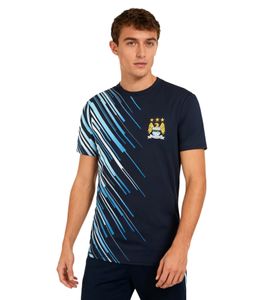 Maglia ufficiale da uomo PUMA Manchester City Retro Stripe Poly Tee, articolo da collezione retrò anni '90, 701228686 001 Blu/Bianco