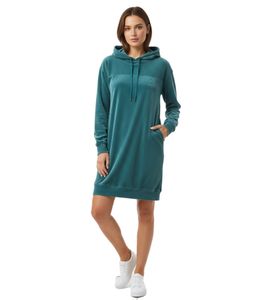 Abito in velluto morbido da donna KangaROOS, comodo abito da salotto con cappuccio, manica lunga, verde petrolio
