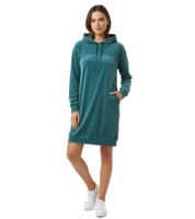 Abito in velluto morbido da donna KangaROOS, comodo abito da salotto con cappuccio, manica lunga, verde petrolio