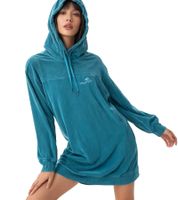 Abito in velluto morbido da donna KangaROOS, comodo abito da salotto con cappuccio, manica lunga, verde petrolio