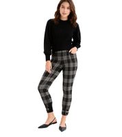 Jeggings suaves para mujer, pantalones bootcut a cuadros con tachuelas, corte ajustado, 926776 Gris/Negro/Dorado/Marrón