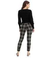 Jeggings suaves para mujer, pantalones bootcut a cuadros con tachuelas, corte ajustado, 926776 Gris/Negro/Dorado/Marrón
