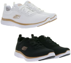 Sneakers da donna SKECHERS Flex Appeal 4.0 ammortizzanti con memory foam Air-Cooled, sneakers basse con toppa con logo, scarpe sportive 149303, nero/oro rosa o bianco/oro rosa