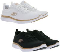 Sneakers da donna SKECHERS Flex Appeal 4.0 ammortizzanti con memory foam Air-Cooled, sneakers basse con toppa con logo, scarpe sportive 149303, nero/oro rosa o bianco/oro rosa