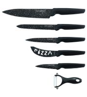 ROYALTY LINE 5-teiliges Messer-Set mit Schäler mit Marmorbeschichtung Kochmesser Brotmesser Universalmesser Pizzamesser Schälmesser Küchenhelfer RL-MB5N Schwarz