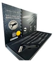 ROYALTY LINE 5-teiliges Messer-Set mit Schäler mit Marmorbeschichtung Kochmesser Brotmesser Universalmesser Pizzamesser Schälmesser Küchenhelfer RL-MB5N Schwarz