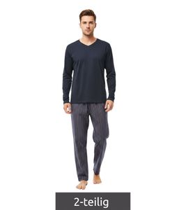 weicher Herren Pyjama 2-teiliger Schlaf-Anzug aus Baumwolle Pyjama-Set bestehend aus Ober- und Unterteil 7708336 Blau