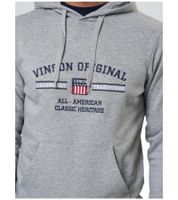 VINSON Men's Cotton Hoodie with Logo Print, Hooded Pullover 104634 in Gray or Dark Blue