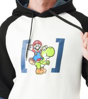 CAPSLAB X Super Mario Herren Kapuzen-Pullover mit Mario und Yoshi-Print Baumwoll-Hoodie CL/SMB/1/SW/SUP Weiß/Schwarz