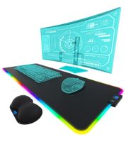 2-Pack Everlasting Comfort RGB Mouse Pad Gaming Mat with LED Lighting, Wrist Rest, and Color-Changing Modes, Large Mouse Pad 80x30cm, Gaming Accessory, Black