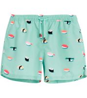 Nikben Men's Swim Trunks, Fashionable Swim Shorts with Sushi Print, 1003M, Turquoise