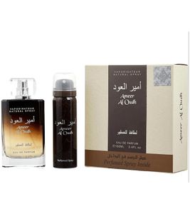 Lattafa Ameer Al Oudh Eau de Parfum Unisex 100 ml + Deodorante 50 ml Intensa Fragranza Corpo Orientale Marrone