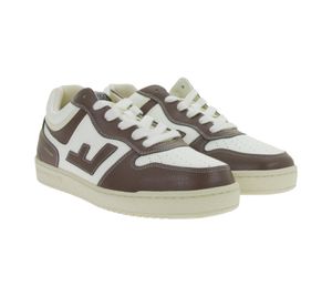 Baskets basses homme FLAMINGOS LIFE RETRO 86s, style rétro, fabriquées en Espagne, blanches et marron, pour un usage quotidien.