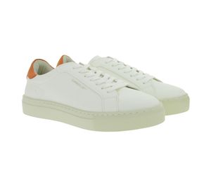 Zapatillas urbanas sostenibles FLAMINGOS LIFE Hampton Court para mujer, zapatillas veganas de caña baja, fabricadas en Portugal, color blanco/naranja.