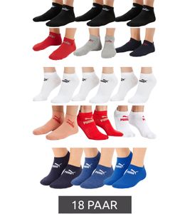 18 Paar PUMA Baumwoll-Socken schlichte Sneaker-Socken Kurz-Socken Baumwoll-Socken Strümpfe 701213401 in Schwarz/Grau/Navy/Rot, Weiß/Pfirsich/Korallen-Rot oder Navy/Blau-Meliert/Royal-Blau