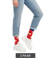 3 paia di calzini Moustard Sumo in cotone con motivo lottatori di sumo, calzini lunghi 22S-SUMO Rosso/Blu