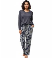 Soft Women's Two-Piece Cotton Pajamas Set (Top and Bottoms) in Black/White, Pink/Blue, or Gray