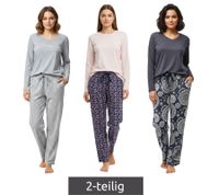 Soft Women's Two-Piece Cotton Pajamas Set (Top and Bottoms) in Black/White, Pink/Blue, or Gray