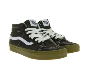 Baskets montantes VANS SK-8 Mid Reissue pour femme, en cuir véritable, style rétro, idéales pour le skate, semelle gaufrée en caoutchouc VN0A391FCHC Marron/Blanc