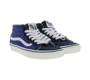Baskets montantes VANS SK-8 Mid Reissure pour femme, en cuir véritable, style rétro, semelle gaufrée en caoutchouc, référence VN0A391F5TU, bleu/blanc
