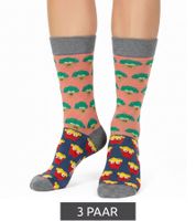 3 pares de calcetines de algodón para hombre con estampado integral de brócoli vs. papas fritas, talla 18S-BROC, gris/rosa/amarillo