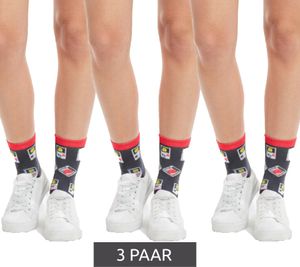 3 Pairs of Moustard Cotton Socks with Retro Game Boy Design, Long Socks 22S-GAME Gray/Pink/White