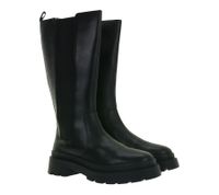 modische Damen Echt-Leder Stiefel Chunky Stiefel mit Elastikeinsatz 939306 Schwarz