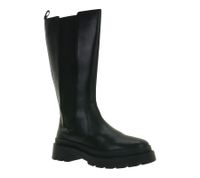 modische Damen Echt-Leder Stiefel Chunky Stiefel mit Elastikeinsatz 939306 Schwarz