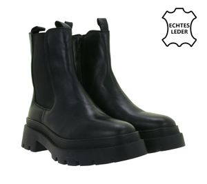 Fashionable Women's Genuine Leather Chunky Chelsea Boots with Elastic Insert 975673 Black