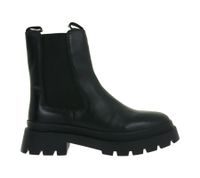 Fashionable Women's Genuine Leather Chunky Chelsea Boots with Elastic Insert 975673 Black