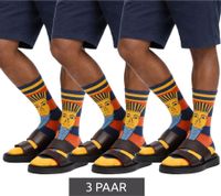 3 Paar Moustard Baumwoll-Socken mit Abbildung des Pharaos Tutanchamun gestreifte lange Strümpfe 20S-TUTAN Blau/Rot/Gold