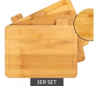 Antibacterial CUBESU Bamboo Cutting Board Set, 3-Pack with Holder and Anti-Slip Stoppers, 30 x 20 x 1.2 cm, Brown