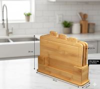 Antibacterial CUBESU Bamboo Cutting Board Set, 3-Pack with Holder and Anti-Slip Stoppers, 30 x 20 x 1.2 cm, Brown