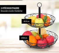 dekorative CUBESU Obst-Etagere mit Bananenständer im Set rostfreier Obst und Gemüsekorb Schwarz