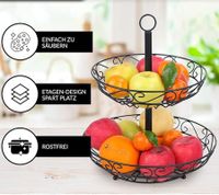 dekorative CUBESU Obst-Etagere mit Bananenständer im Set rostfreier Obst und Gemüsekorb Schwarz