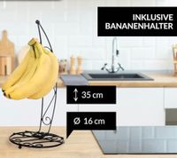 dekorative CUBESU Obst-Etagere mit Bananenständer im Set rostfreier Obst und Gemüsekorb Schwarz