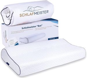 thermoregulierendes SCHLAFMEISTER Bat Kopf-Kissen Nackenstütz-Kissen OEKO-TEX zertifiziert Allergiker-Kissen 60x30x8cm Weiß