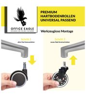 OFFICE EAGLE Bürostuhlrollen 5er Set mit Feststellbremse Ersatz-Rollen für Bürostühle passend für 11mm & 22mm Hartbodenrollen Gummirollen Schwarz