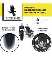 OFFICE EAGLE Bürostuhlrollen 5er Set mit Feststellbremse Ersatz-Rollen für Bürostühle passend für 11mm & 22mm Hartbodenrollen Gummirollen Schwarz
