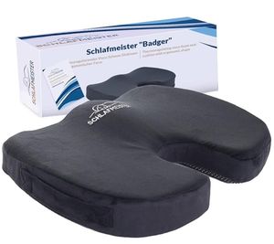 orthopädisches SCHLAFMEISTER Badger Sitz-Kissen OEKO-TEX zertifiziert Steißbein-Kissen 44x37x7cm Schwarz
