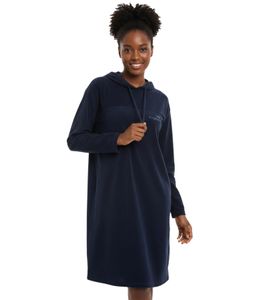 Abito morbido in velluto da donna KangaROOS, comodo abito da casa con cappuccio, abito a maniche lunghe, blu scuro