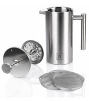 Barista’s Choice French Press Stainless Steel Coffee Maker, Double-Walled Insulated – Press Filter Coffee Maker for Aromatic Coffee, 1 Liter, Silver