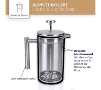 Barista’s Choice French Press Stainless Steel Coffee Maker, Double-Walled Insulated – Press Filter Coffee Maker for Aromatic Coffee, 1 Liter, Silver