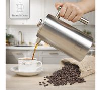 Barista’s Choice French Press Stainless Steel Coffee Maker, Double-Walled Insulated – Press Filter Coffee Maker for Aromatic Coffee, 1 Liter, Silver