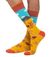 3 Paar Moustard Lion Baumwoll-Socken mit Löwen in der Steppe gemusterte lange Strümpfe 19S-LION Gelb/Blau/Orange