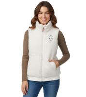 Comfortable sheepworld women's teddy fleece vest with embroidered motif, cozy jacket or pajama set with brand motifs, white or gray