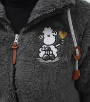 Comfortable sheepworld women's teddy fleece vest with embroidered motif, cozy jacket or pajama set with brand motifs, white or gray