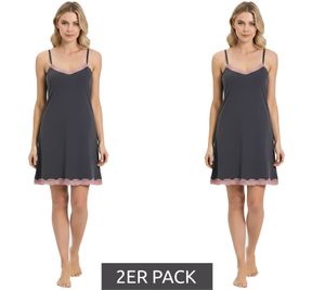 2er Sparpack schmückendes Damen Nachthemd Pyjama mit zarter Spitze und Schleifen Nacht-Kleid Baumwoll-Kleid 927280 Grau/Rosa