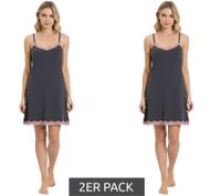 2er Sparpack schmückendes Damen Nachthemd Pyjama mit zarter Spitze und Schleifen Nacht-Kleid Baumwoll-Kleid 927280 Grau/Rosa